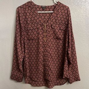 Express brown and black geometric pattern top
